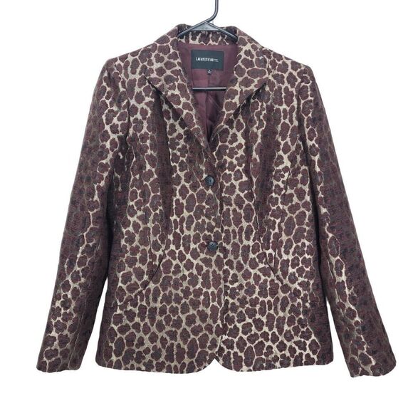 Lafayette 148 Women's Size 8 Raisin Multi Animal Leopard Button Blazer Jacket - Picture 1 of 11